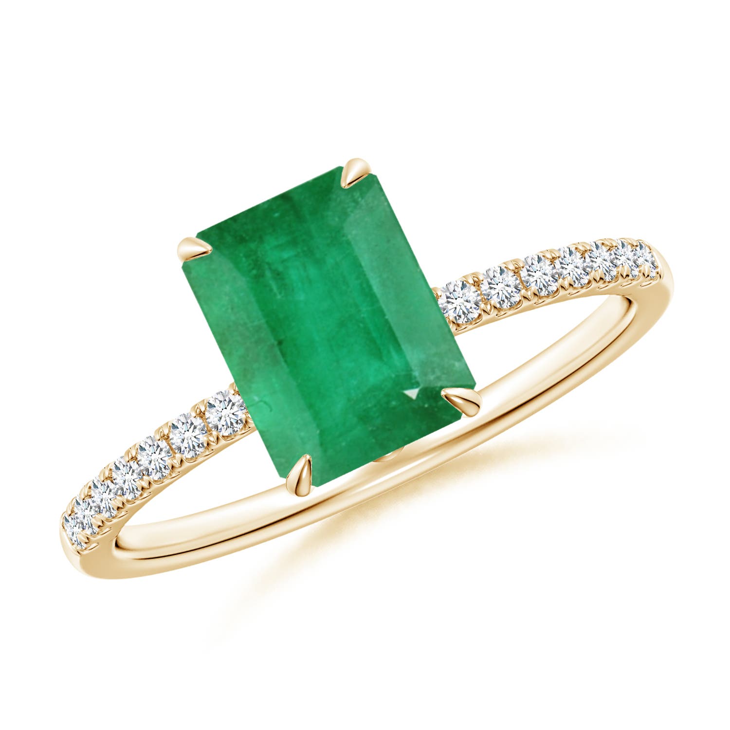 8x6mm A Emerald-Cut Emerald Hidden Halo Engagement Ring in Yellow Gold