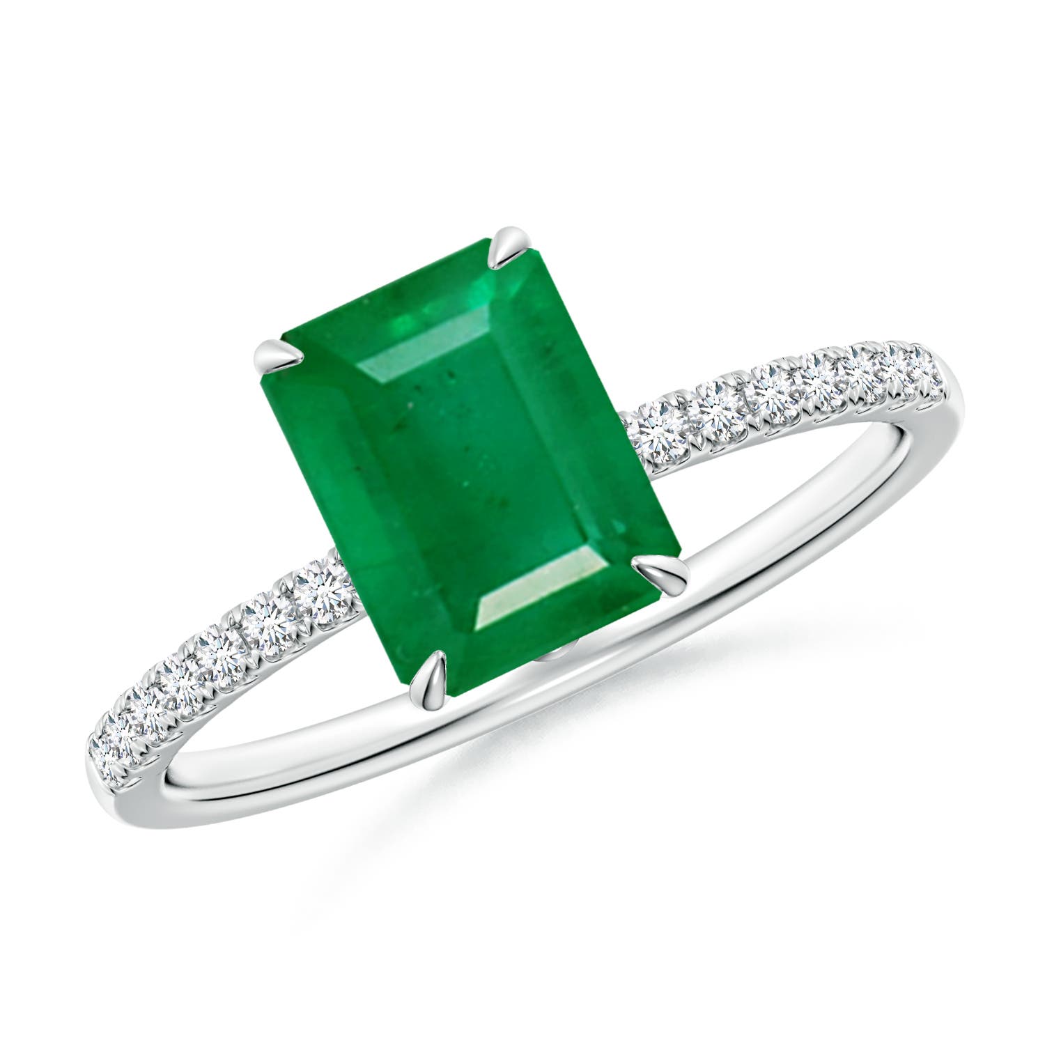 8x6mm AA Emerald-Cut Emerald Hidden Halo Engagement Ring in P950 Platinum
