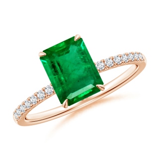 8x6mm AAA Emerald-Cut Emerald Hidden Halo Engagement Ring in 9K Rose Gold