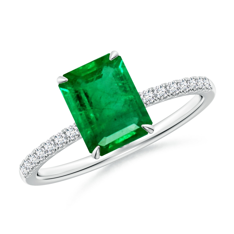 8x6mm AAA Emerald-Cut Emerald Hidden Halo Engagement Ring in P950 Platinum 