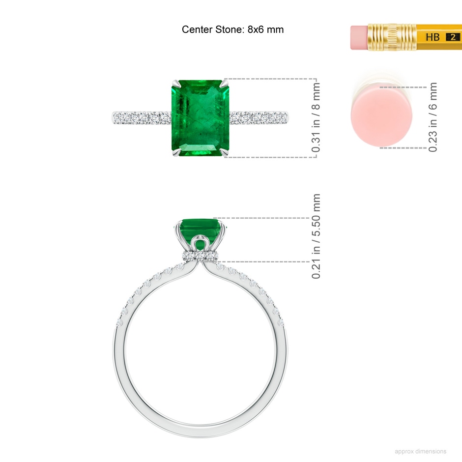8x6mm AAA Emerald-Cut Emerald Hidden Halo Engagement Ring in P950 Platinum ruler