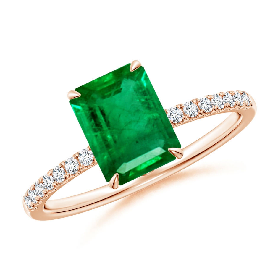 8x6mm AAA Emerald-Cut Emerald Hidden Halo Engagement Ring in Rose Gold 