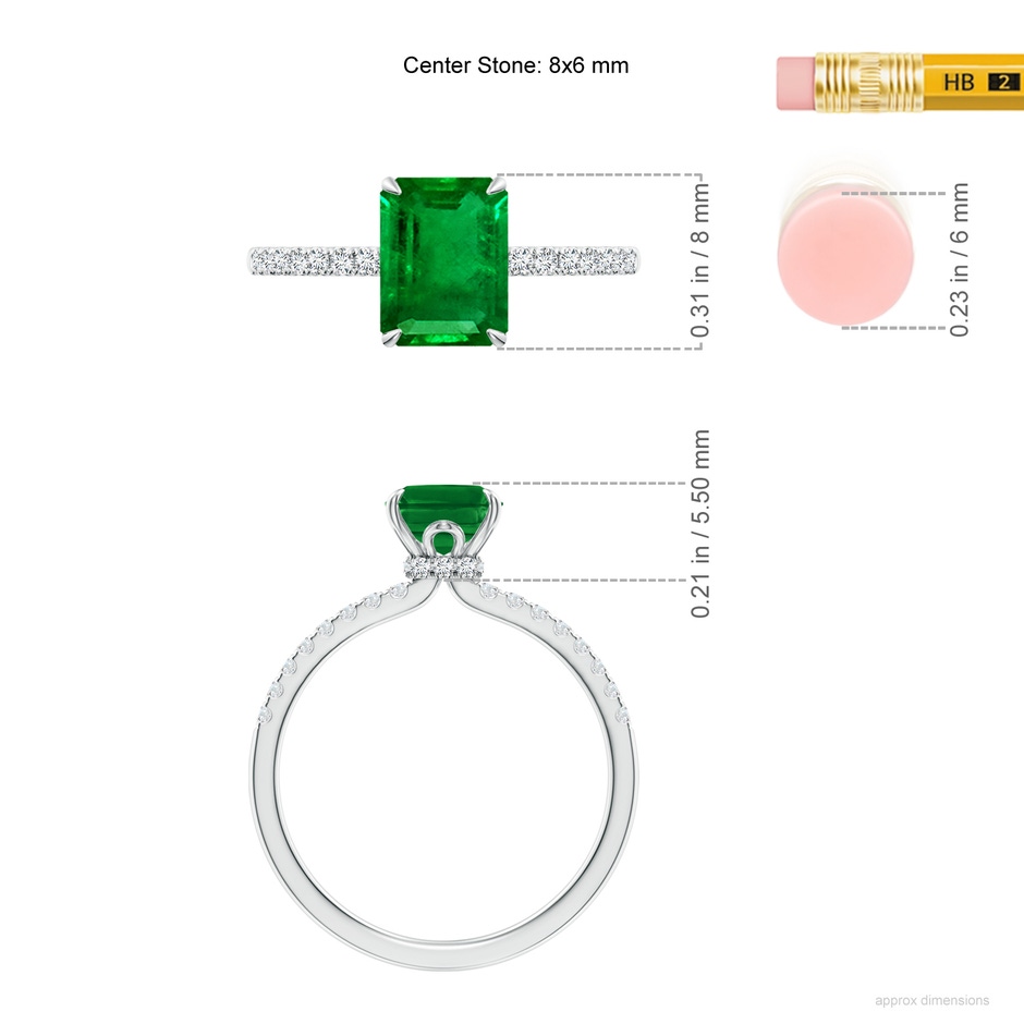 8x6mm AAAA Emerald-Cut Emerald Hidden Halo Engagement Ring in P950 Platinum ruler