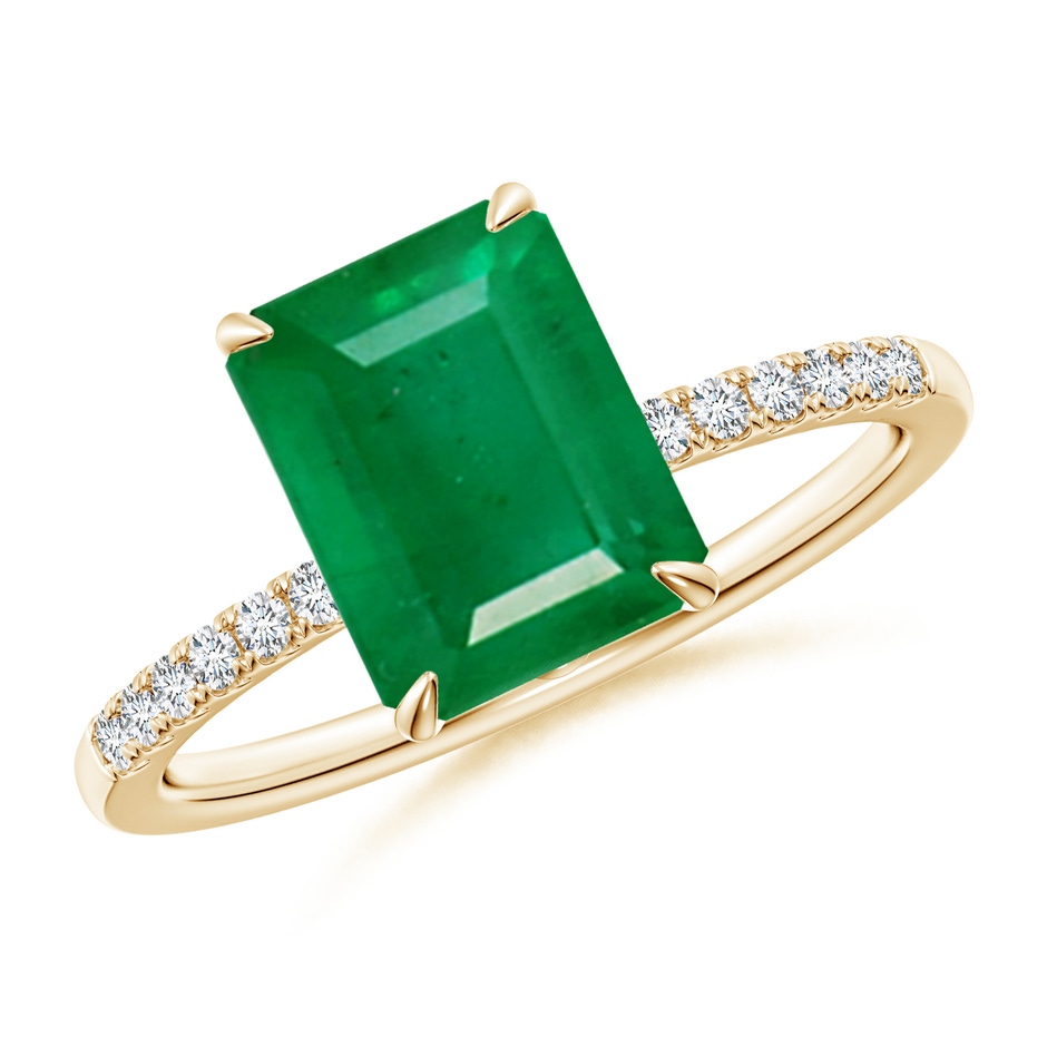 9x7mm AA Emerald-Cut Emerald Hidden Halo Engagement Ring in Yellow Gold 