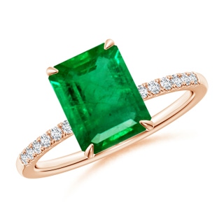 9x7mm AAA Emerald-Cut Emerald Hidden Halo Engagement Ring in 18K Rose Gold