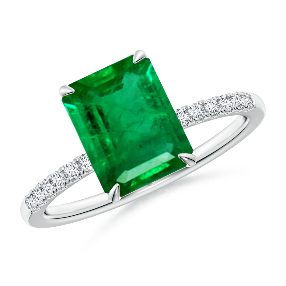 9x7mm AAA Emerald-Cut Emerald Hidden Halo Engagement Ring in White Gold 