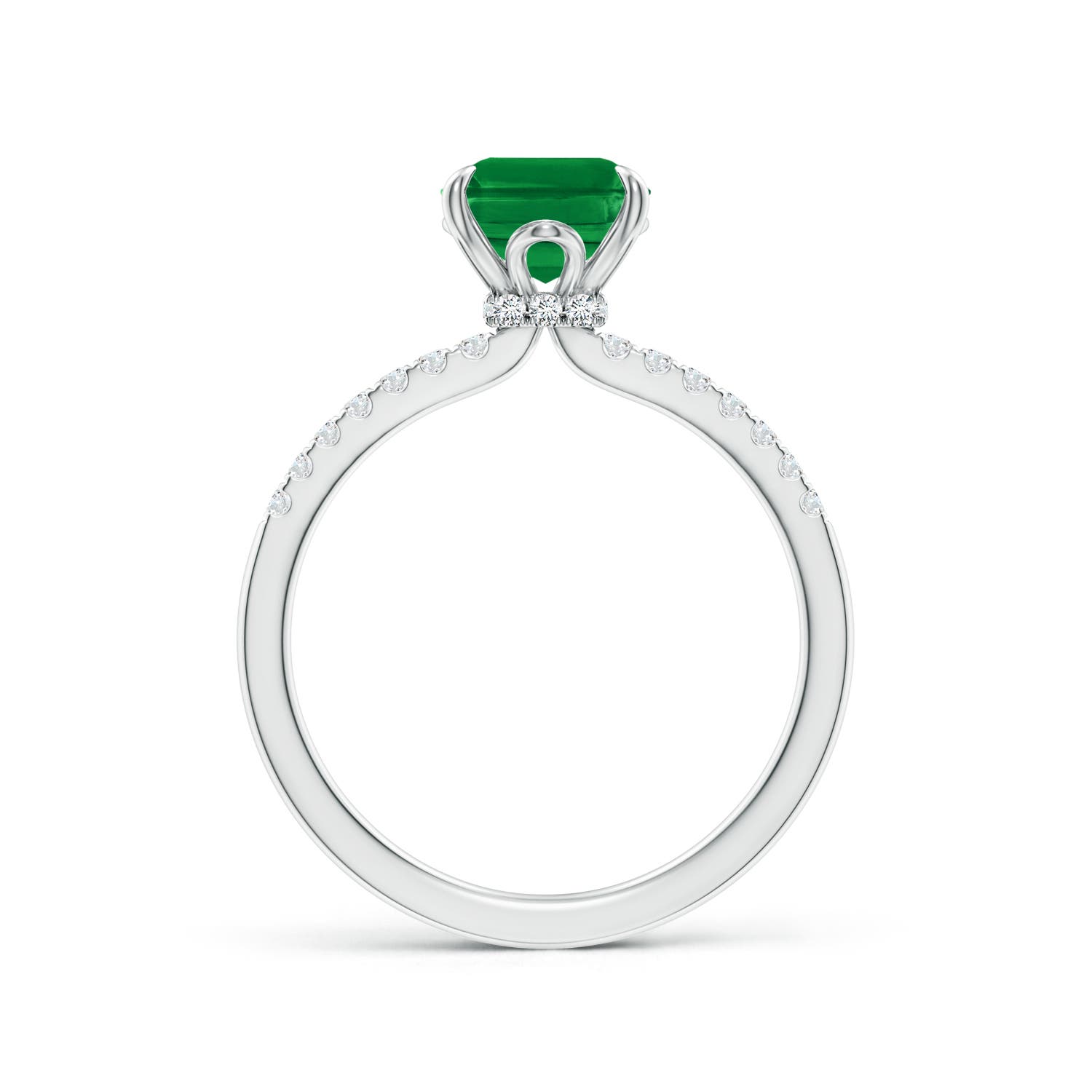 9x7mm AAA Emerald-Cut Emerald Hidden Halo Engagement Ring in White Gold - side 2