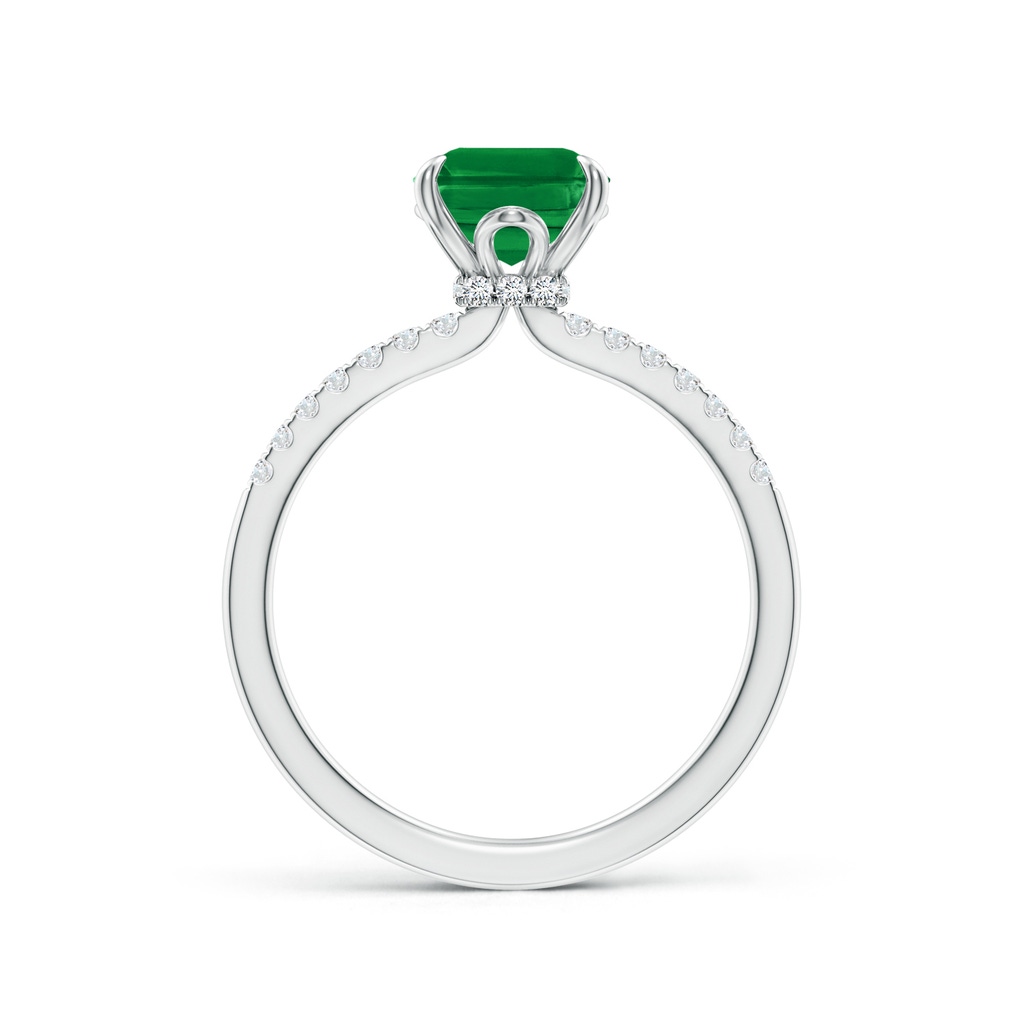 9x7mm AAA Emerald-Cut Emerald Hidden Halo Engagement Ring in White Gold - side 199