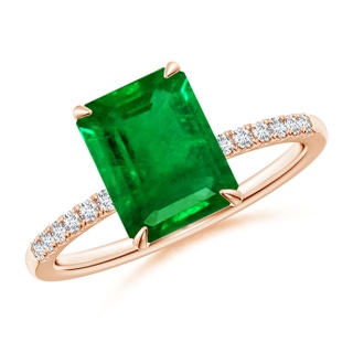 9x7mm AAAA Emerald-Cut Emerald Hidden Halo Engagement Ring in 18K Rose Gold