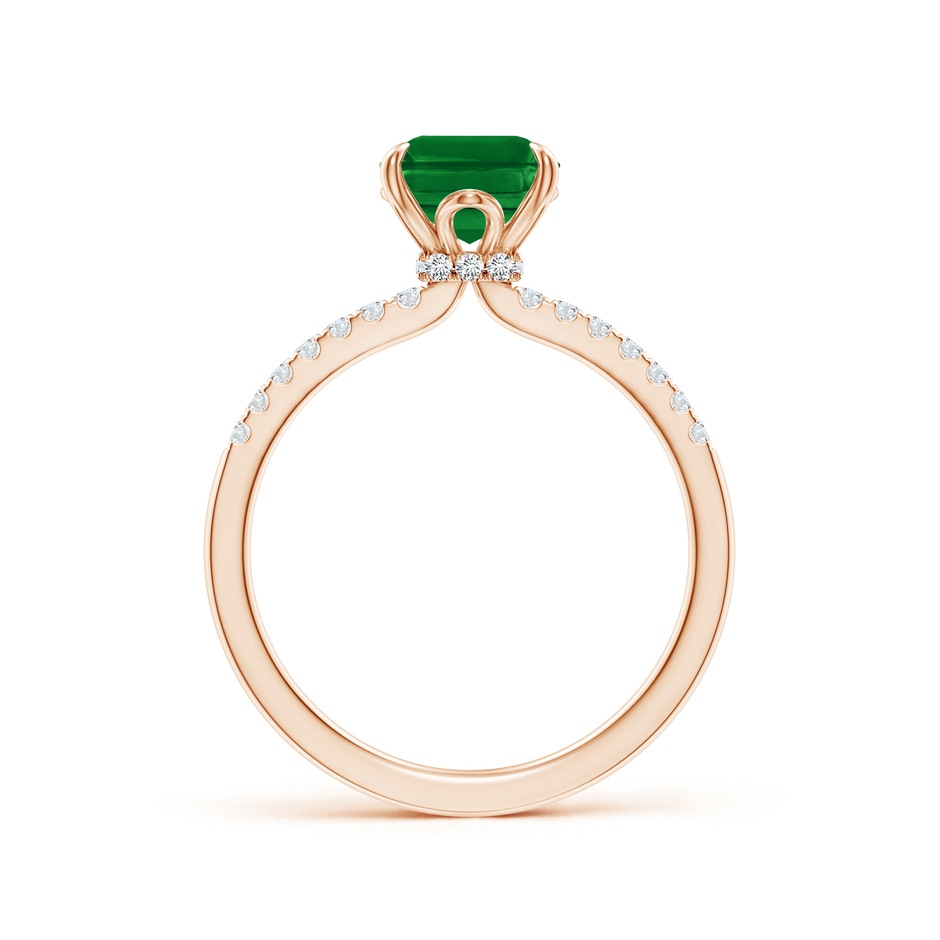 9x7mm AAAA Emerald-Cut Emerald Hidden Halo Engagement Ring in Rose Gold side 199