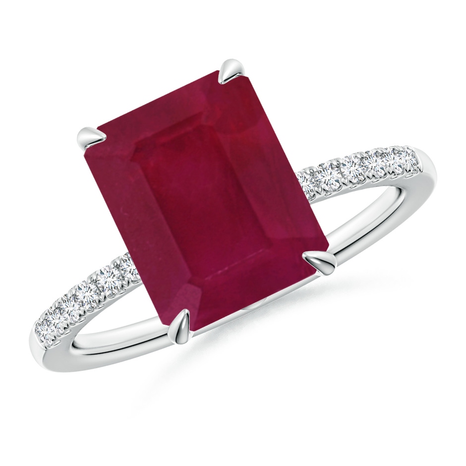 10x8mm A Emerald-Cut Ruby Hidden Halo Engagement Ring in 18K White Gold 