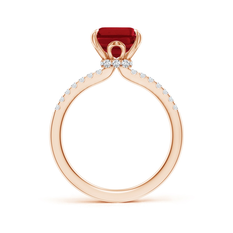 10x8mm AAA Emerald-Cut Ruby Hidden Halo Engagement Ring in Rose Gold side 199