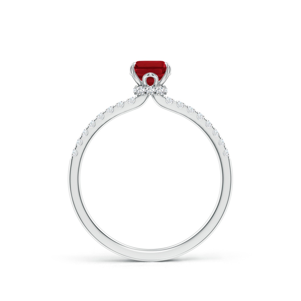 7x5mm AAA Emerald-Cut Ruby Hidden Halo Engagement Ring in White Gold - side 199