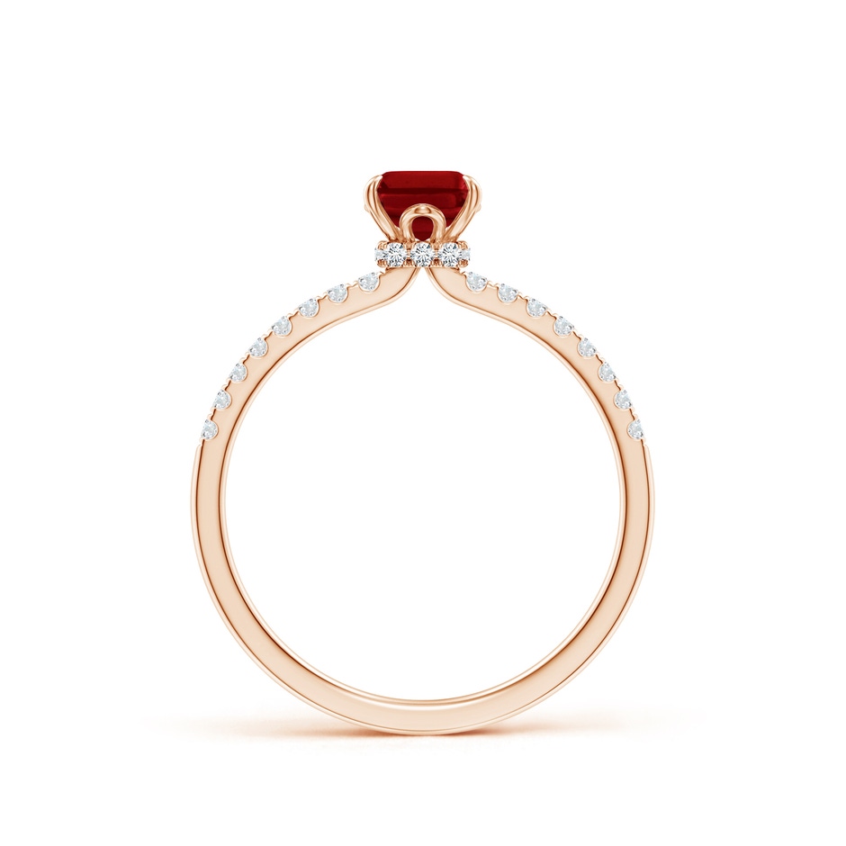 7x5mm AAAA Emerald-Cut Ruby Hidden Halo Engagement Ring in Rose Gold side 199