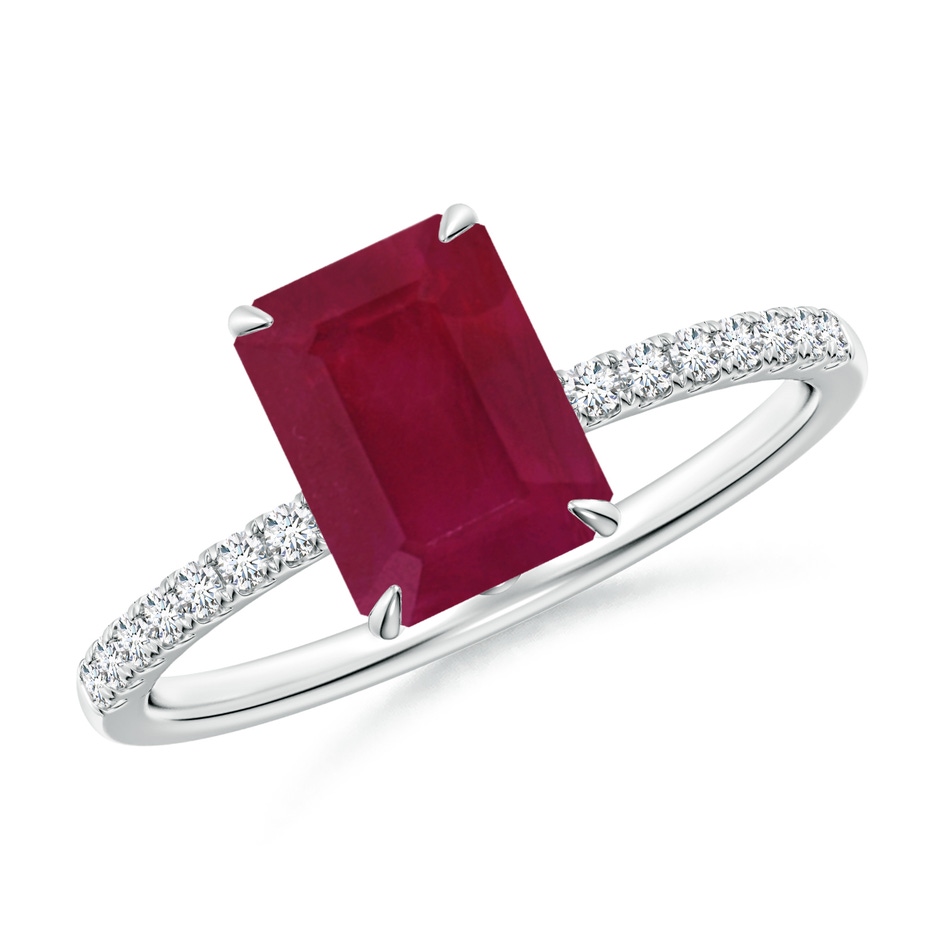 8x6mm A Emerald-Cut Ruby Hidden Halo Engagement Ring in P950 Platinum 