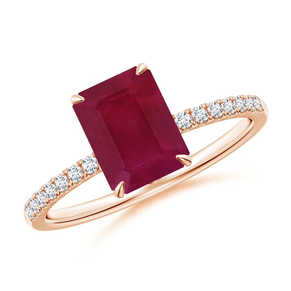 8x6mm A Emerald-Cut Ruby Hidden Halo Engagement Ring in Rose Gold 
