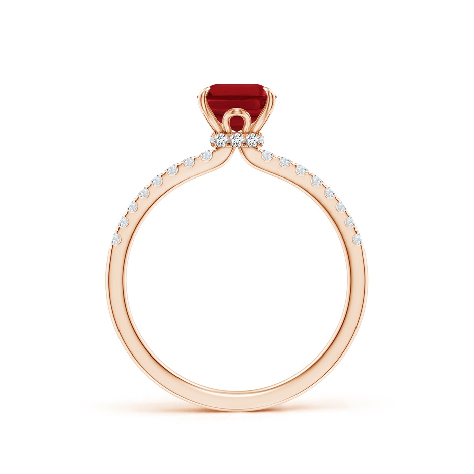 8x6mm AAA Emerald-Cut Ruby Hidden Halo Engagement Ring in Rose Gold side 199