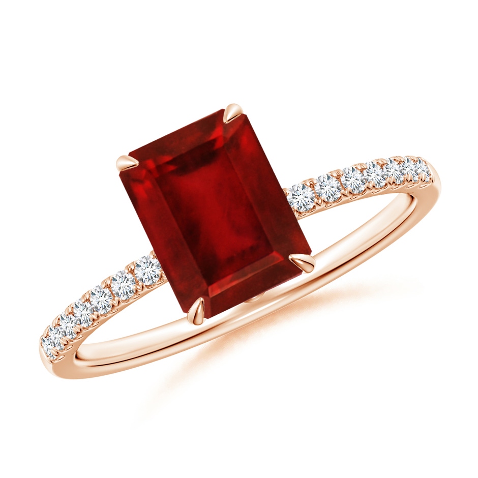 8x6mm AAAA Emerald-Cut Ruby Hidden Halo Engagement Ring in Rose Gold 