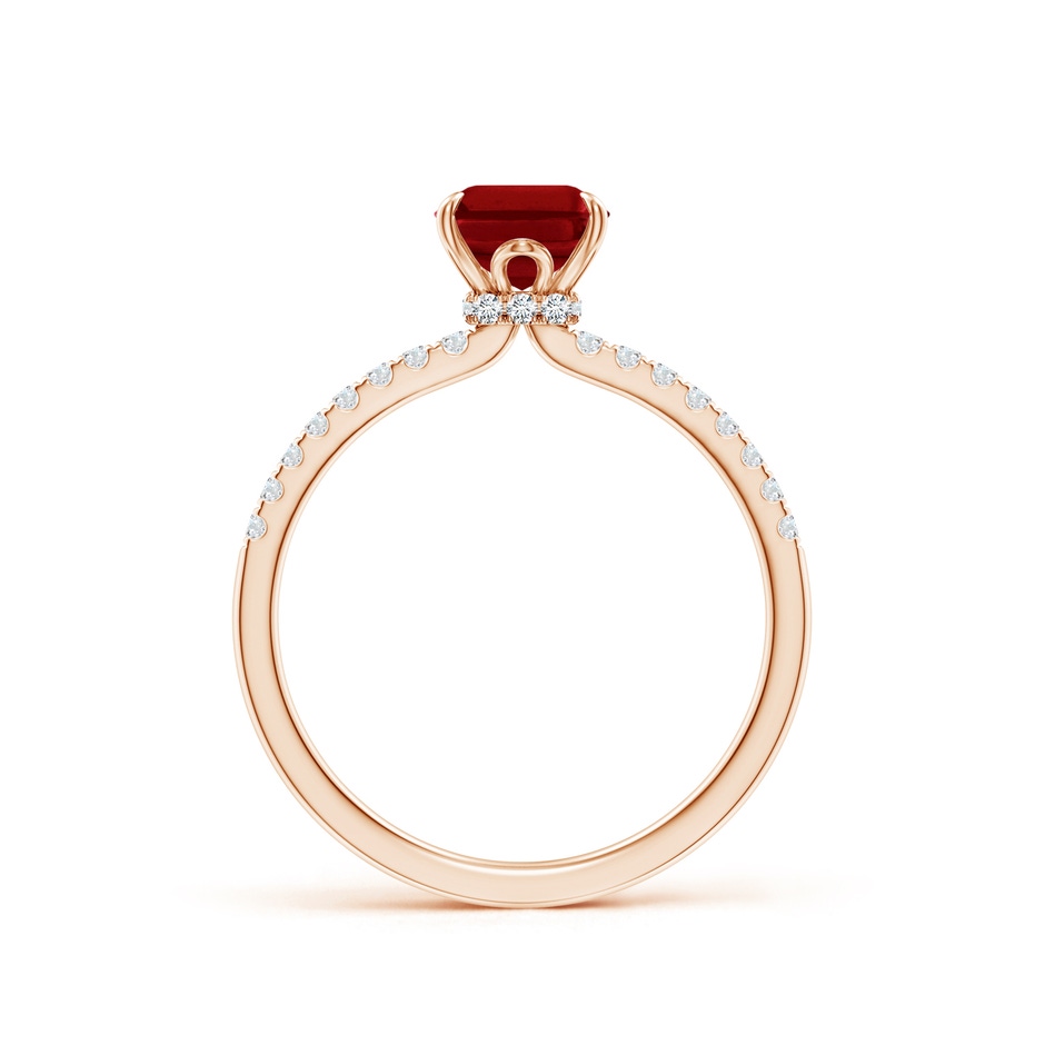 8x6mm AAAA Emerald-Cut Ruby Hidden Halo Engagement Ring in Rose Gold side 199