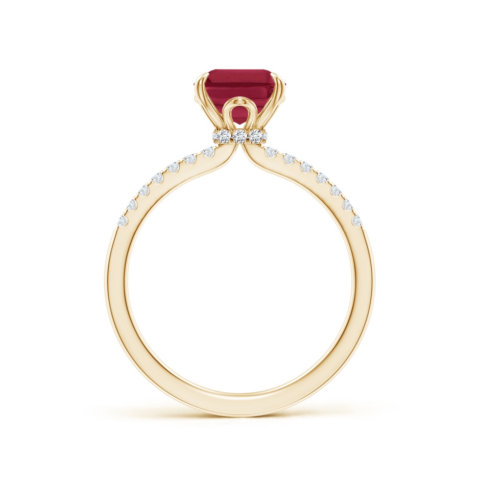 9x7mm A Emerald-Cut Ruby Hidden Halo Engagement Ring in Yellow Gold side 199