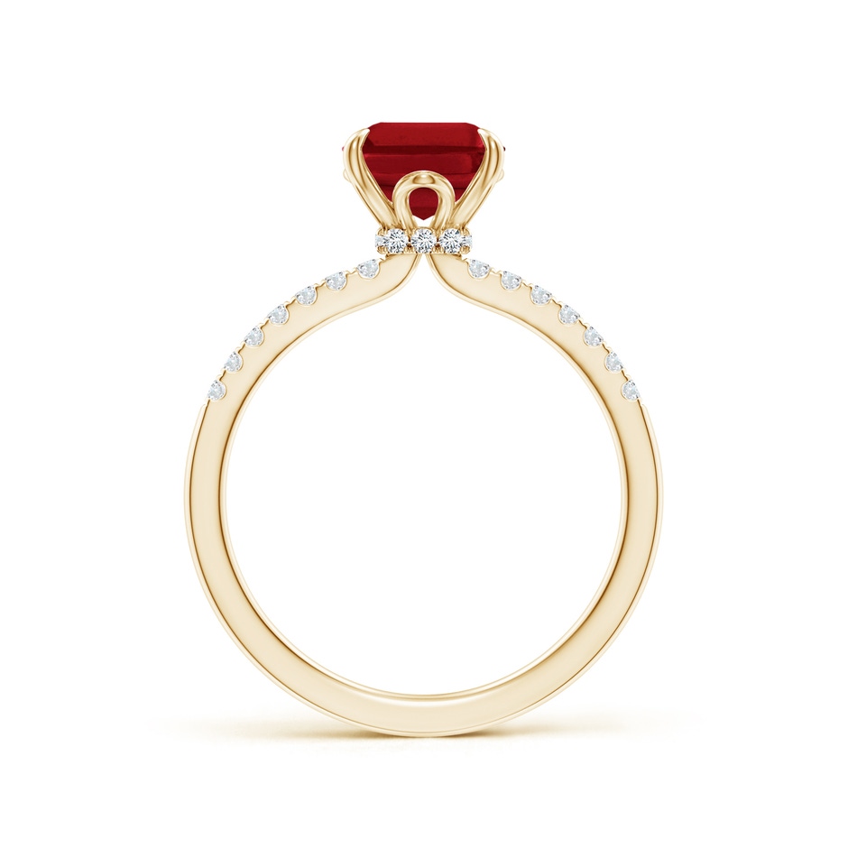 9x7mm AAA Emerald-Cut Ruby Hidden Halo Engagement Ring in Yellow Gold side 199