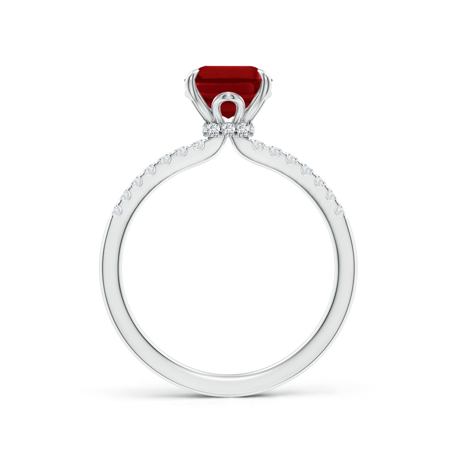 9x7mm AAAA Emerald-Cut Ruby Hidden Halo Engagement Ring in White Gold side 199