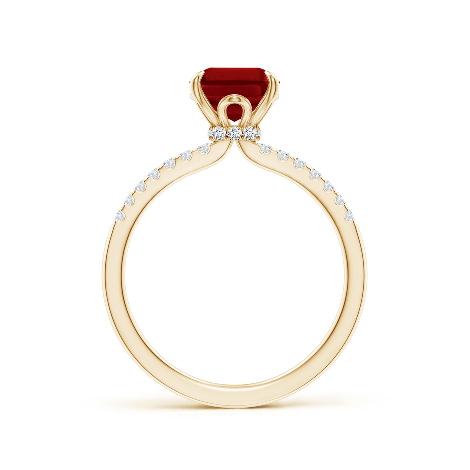 9x7mm AAAA Emerald-Cut Ruby Hidden Halo Engagement Ring in Yellow Gold side 199