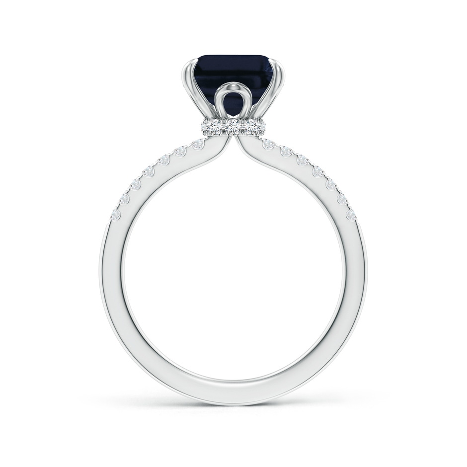 10x8mm A Emerald-Cut Blue Sapphire Hidden Halo Engagement Ring in 18K White Gold side 199