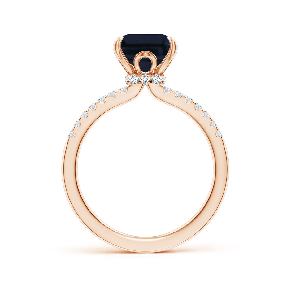 10x8mm A Emerald-Cut Blue Sapphire Hidden Halo Engagement Ring in Rose Gold side 199