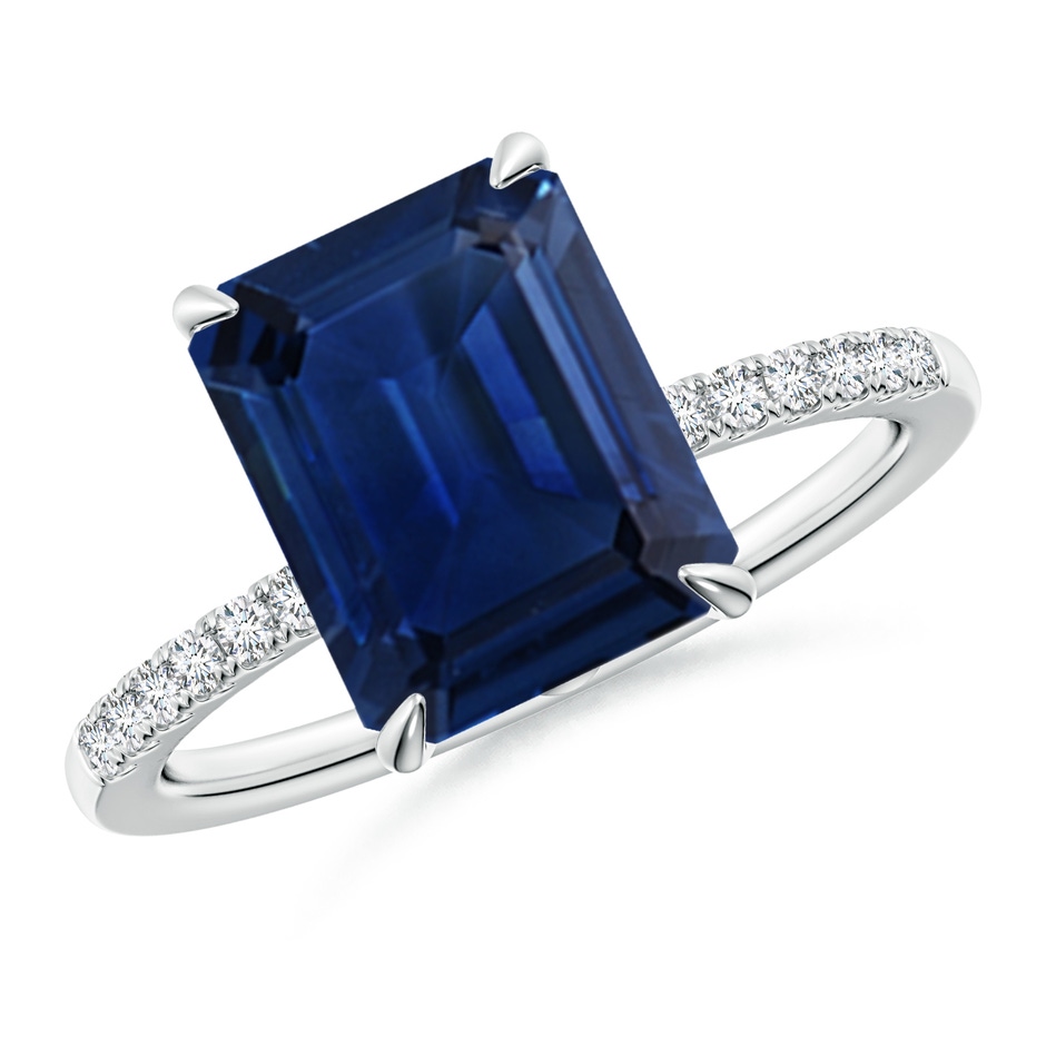 10x8mm AAA Emerald-Cut Blue Sapphire Hidden Halo Engagement Ring in White Gold 