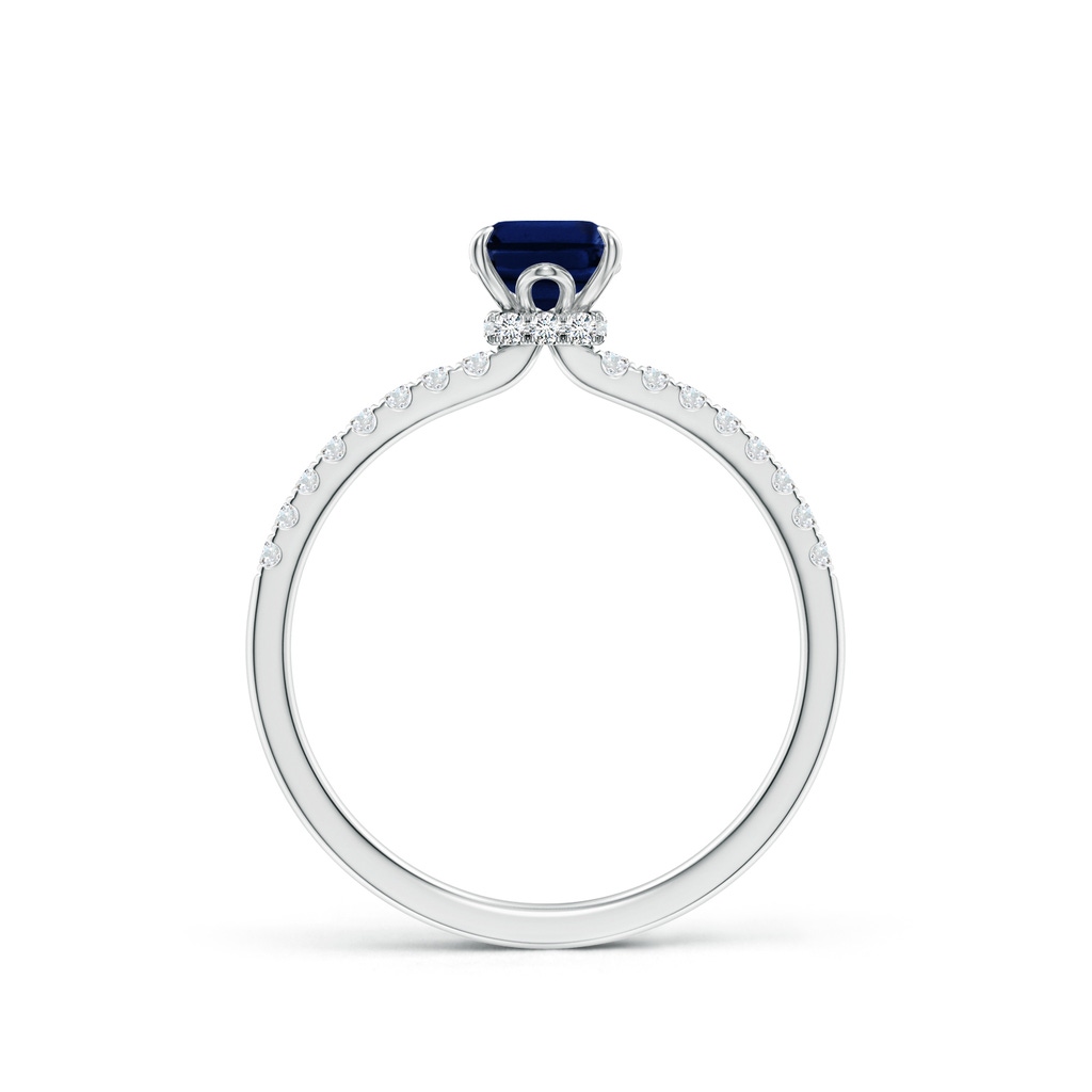 7x5mm AAA Emerald-Cut Blue Sapphire Hidden Halo Engagement Ring in White Gold - side 199