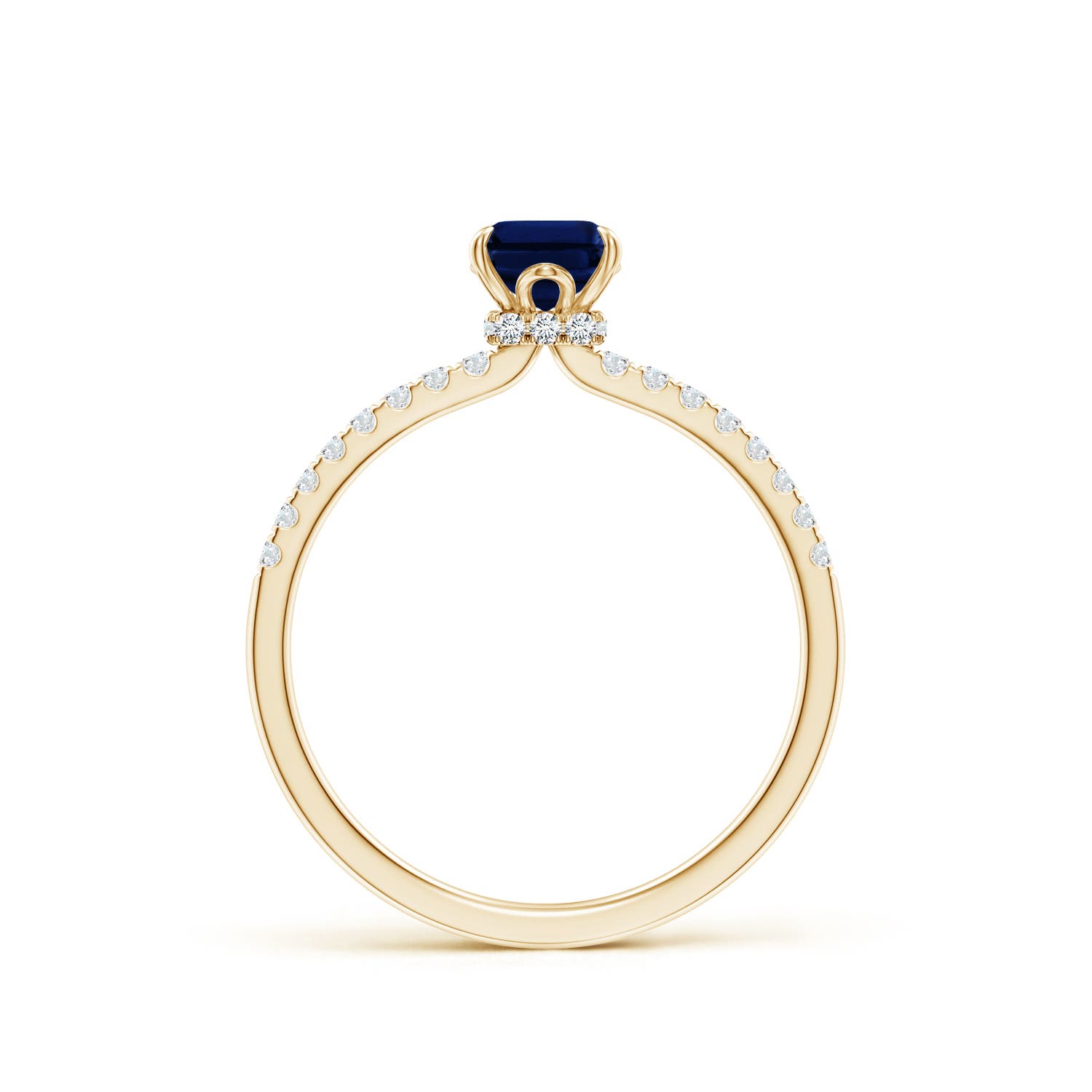 7x5mm AAA Emerald-Cut Blue Sapphire Hidden Halo Engagement Ring in Yellow Gold