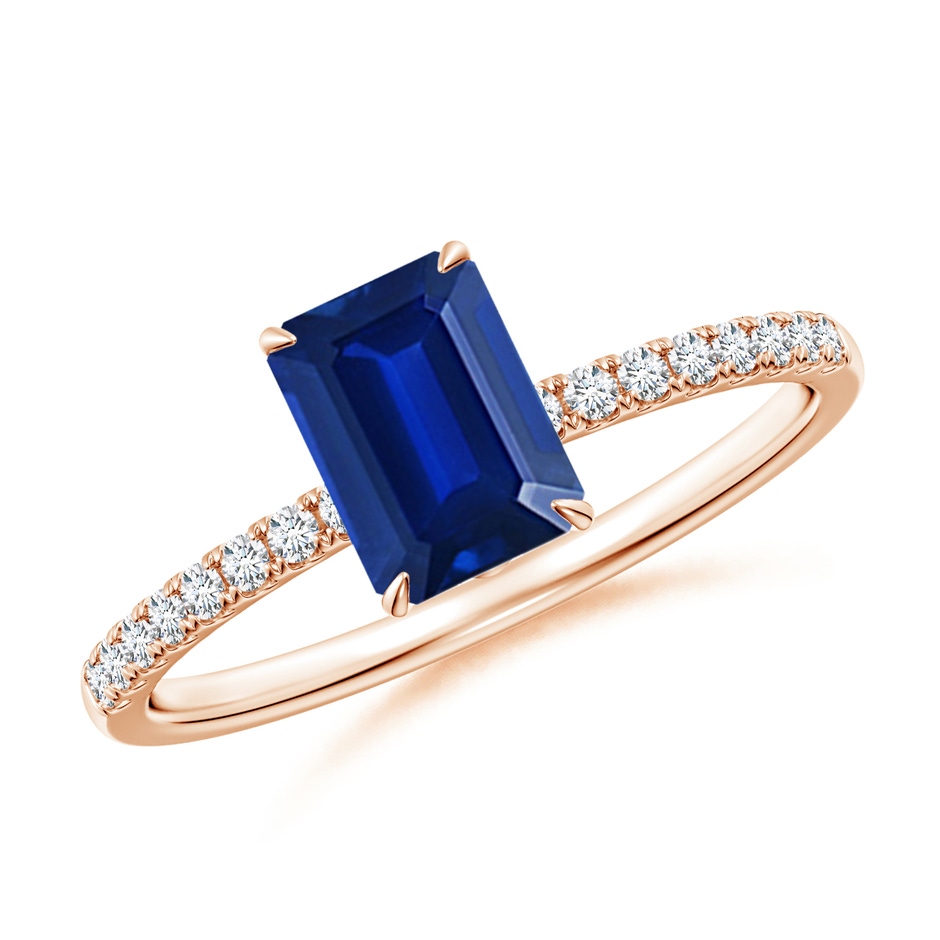 7x5mm AAAA Emerald-Cut Blue Sapphire Hidden Halo Engagement Ring in Rose Gold 
