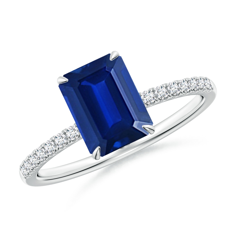 8x6mm AAAA Emerald-Cut Blue Sapphire Hidden Halo Engagement Ring in P950 Platinum 