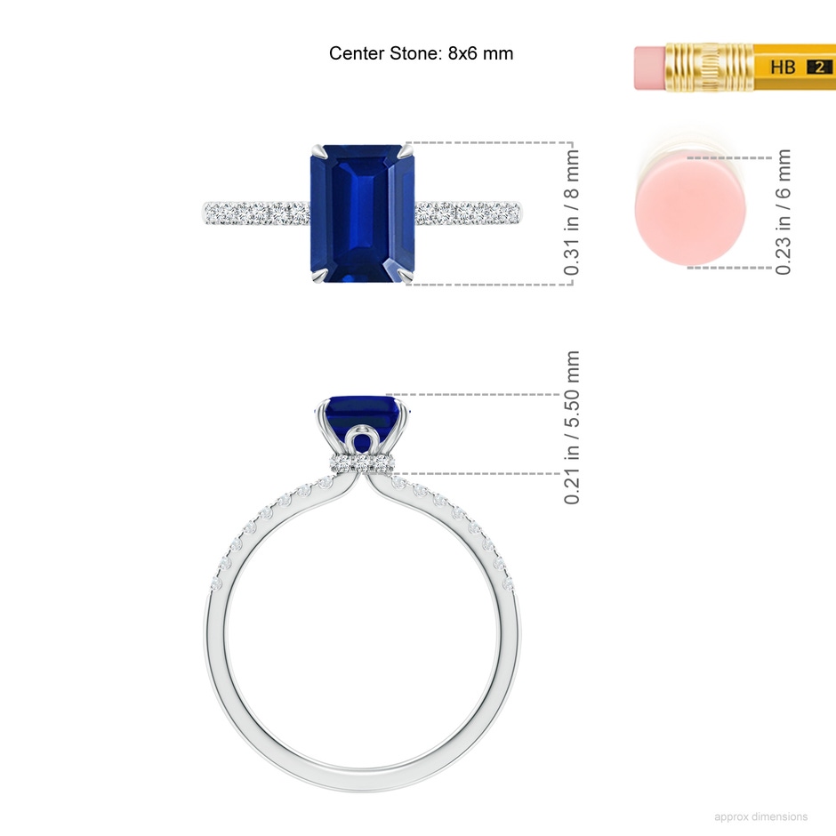 8x6mm AAAA Emerald-Cut Blue Sapphire Hidden Halo Engagement Ring in P950 Platinum ruler