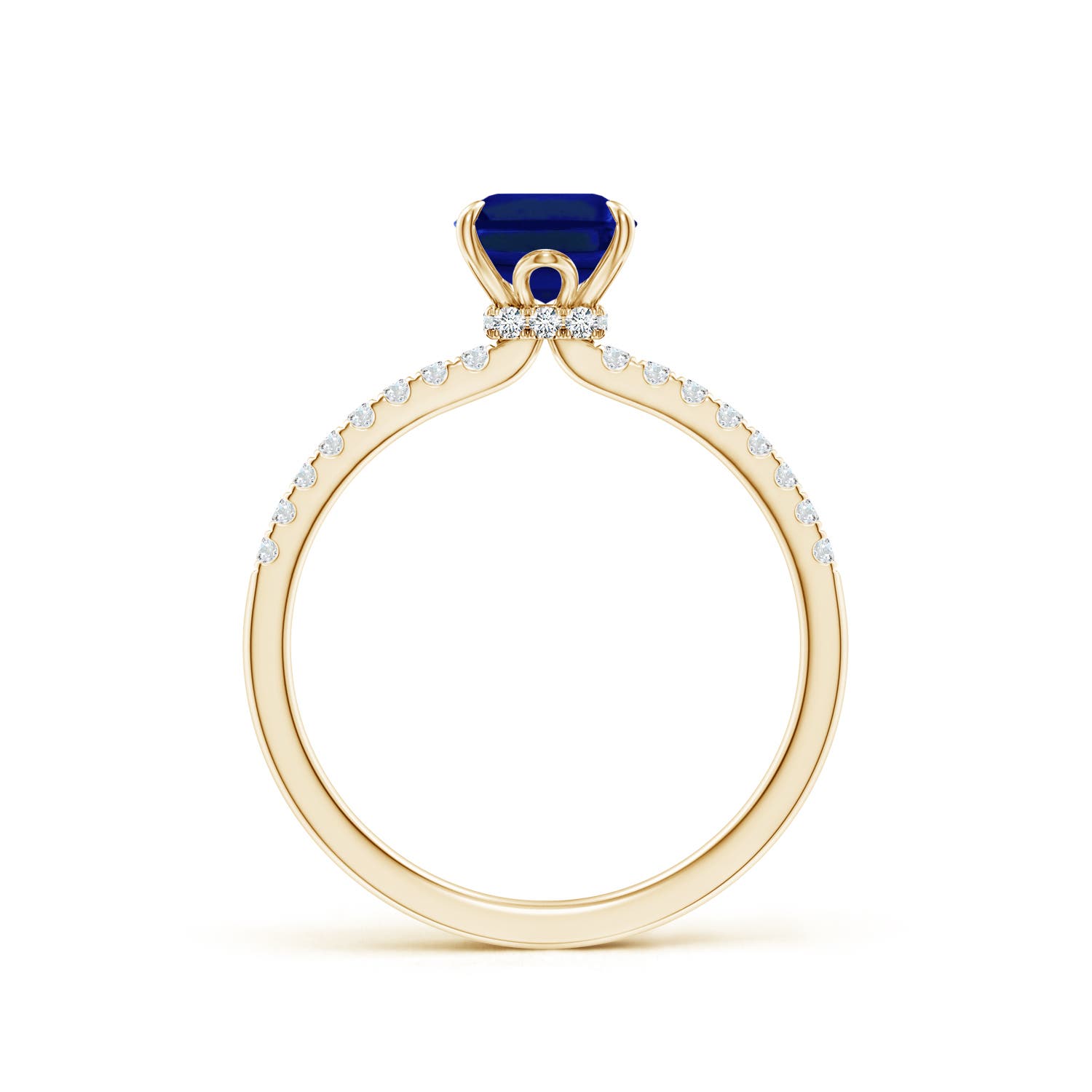 8x6mm AAAA Emerald-Cut Blue Sapphire Hidden Halo Engagement Ring in Yellow Gold