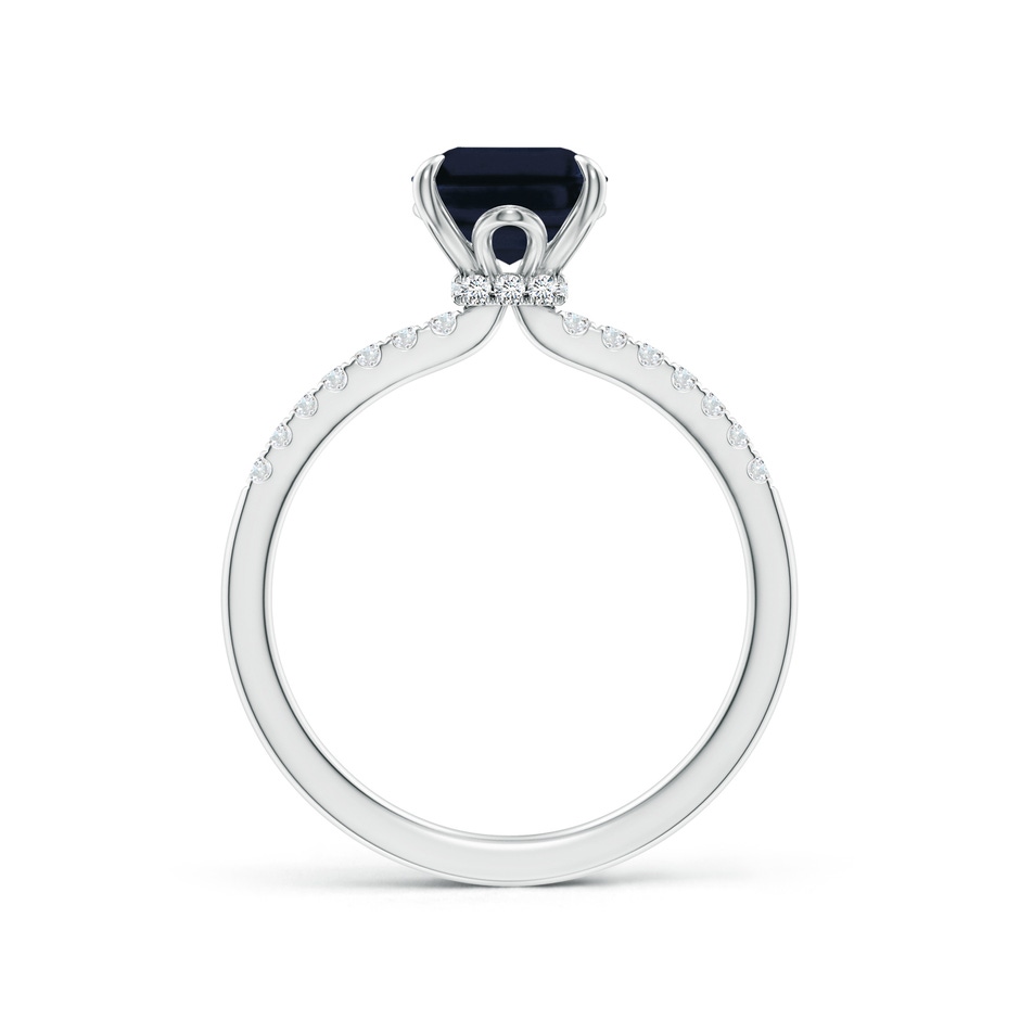 9x7mm A Emerald-Cut Blue Sapphire Hidden Halo Engagement Ring in White Gold side 199