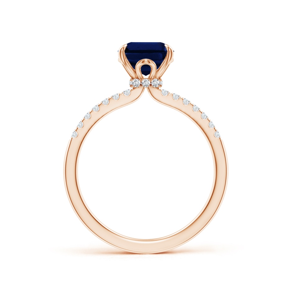 9x7mm AAA Emerald-Cut Blue Sapphire Hidden Halo Engagement Ring in Rose Gold side 199
