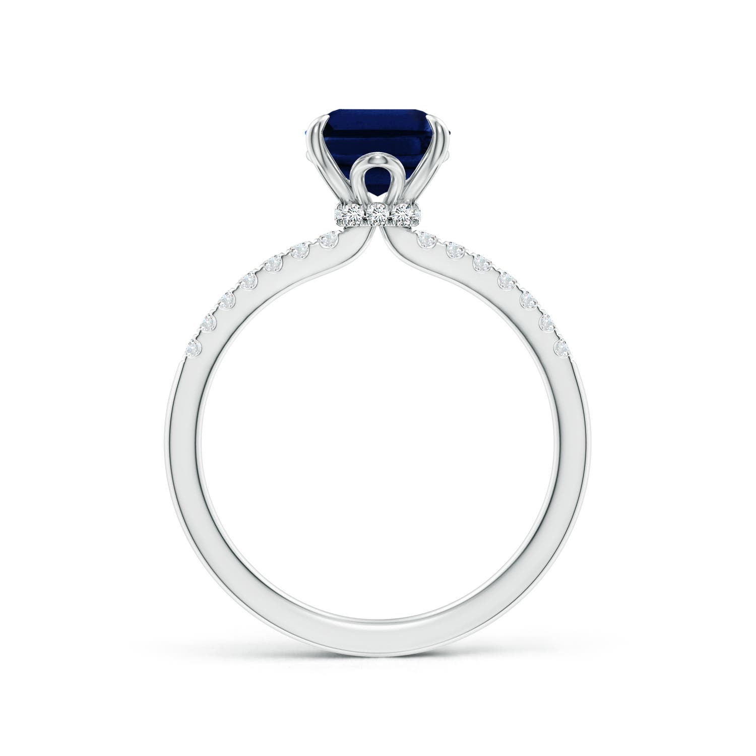 9x7mm AAA Emerald-Cut Blue Sapphire Hidden Halo Engagement Ring in White Gold