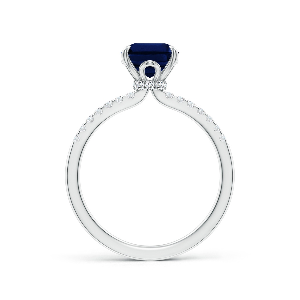 9x7mm AAA Emerald-Cut Blue Sapphire Hidden Halo Engagement Ring in White Gold - side 199