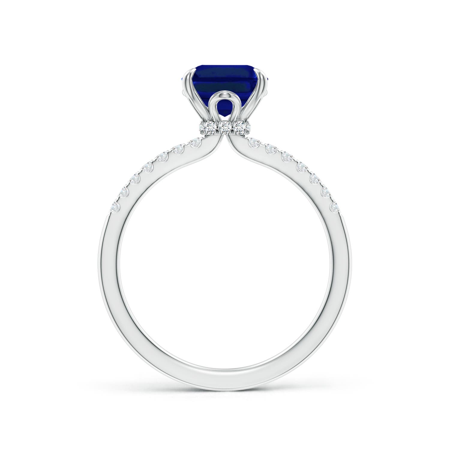 9x7mm AAAA Emerald-Cut Blue Sapphire Hidden Halo Engagement Ring in 18K White Gold