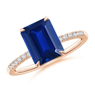 9x7mm AAAA Emerald-Cut Blue Sapphire Hidden Halo Engagement Ring in Rose Gold