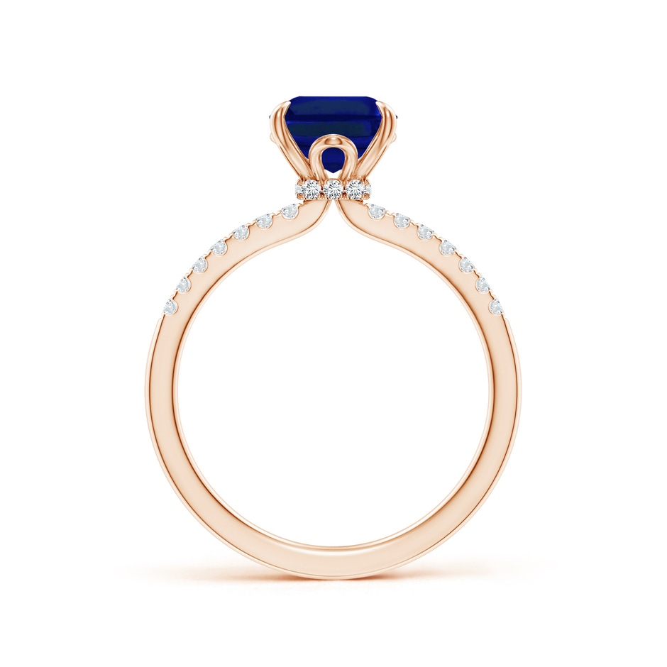 9x7mm AAAA Emerald-Cut Blue Sapphire Hidden Halo Engagement Ring in Rose Gold side 199