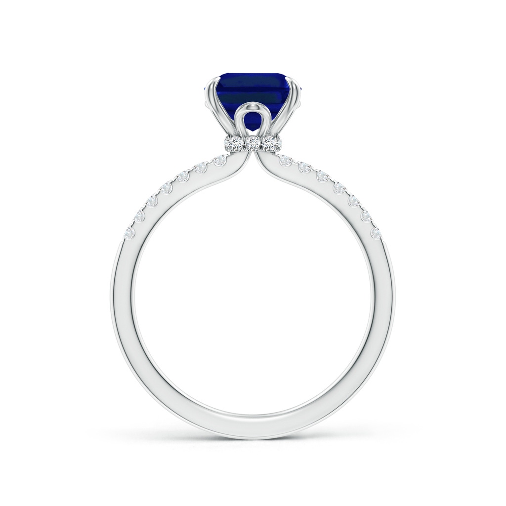 9x7mm Lab-Grown Emerald-Cut Blue Sapphire Hidden Halo Engagement Ring in White Gold - side 199