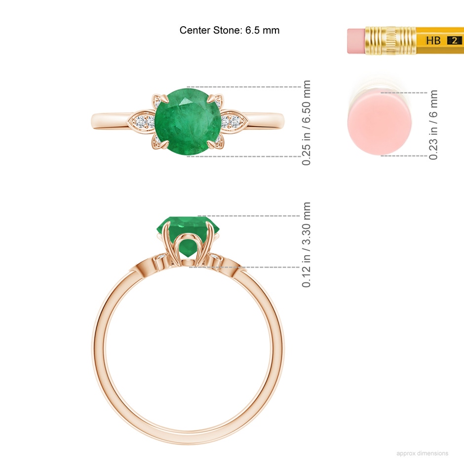 6.5mm A Nature-Inspired Round Emerald Engagement Ring in Rose Gold ruler