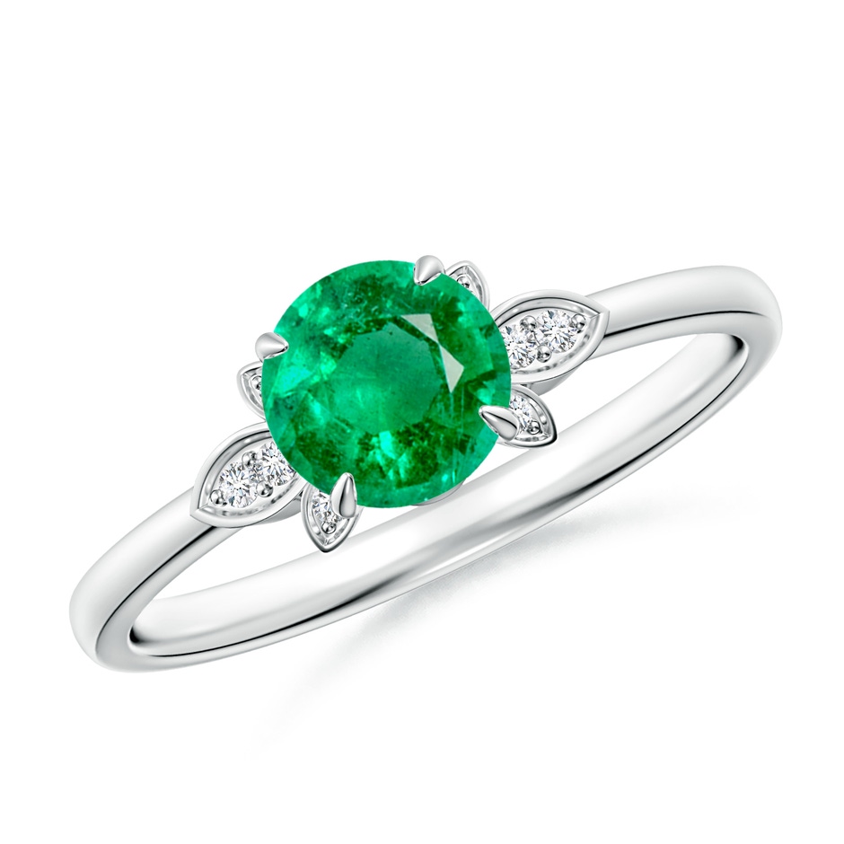 6mm AAA Nature-Inspired Round Emerald Engagement Ring in White Gold 