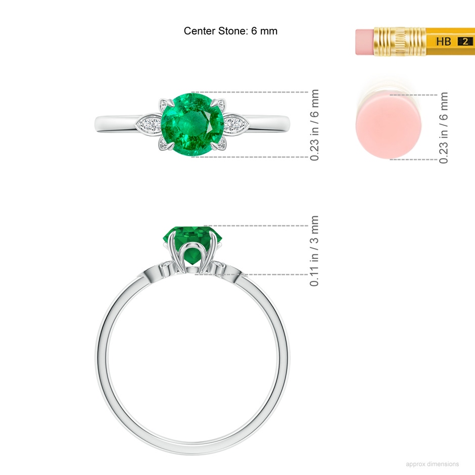 6mm AAA Nature-Inspired Round Emerald Engagement Ring in White Gold ruler