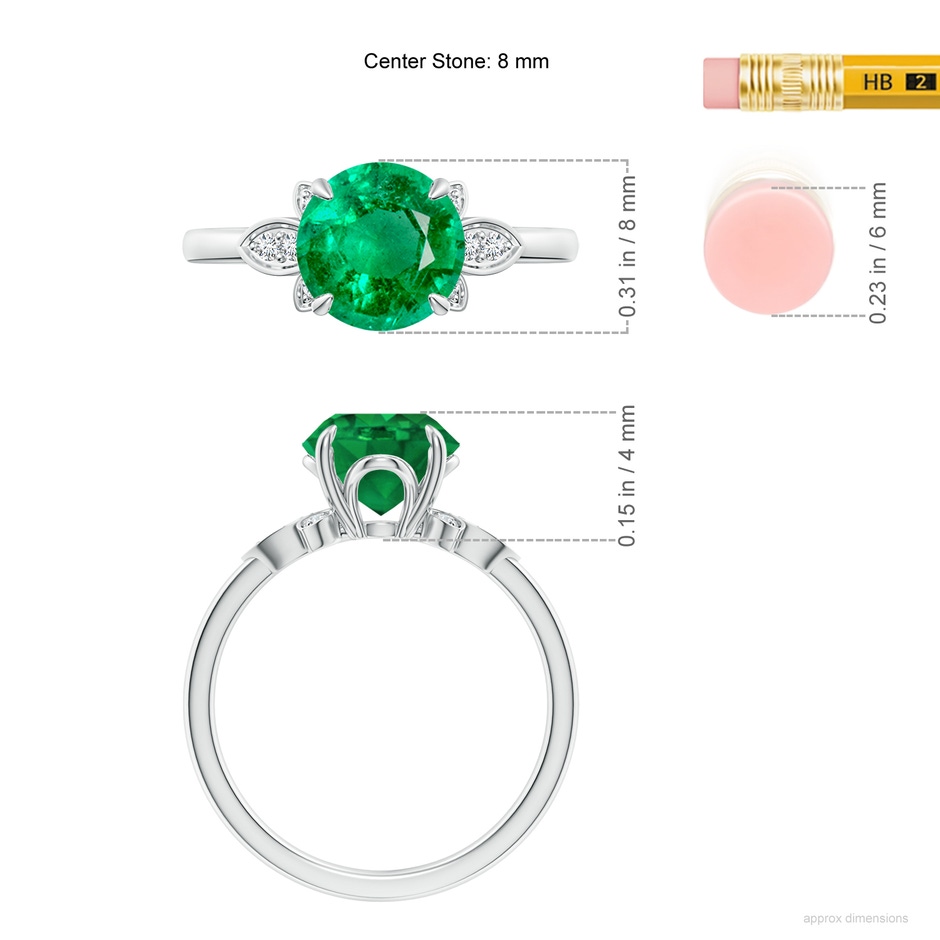 8mm AAA Nature-Inspired Round Emerald Engagement Ring in White Gold ruler