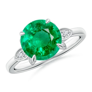 9mm AAA Nature-Inspired Round Emerald Engagement Ring in P950 Platinum