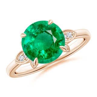 9mm AAA Nature-Inspired Round Emerald Engagement Ring in Rose Gold